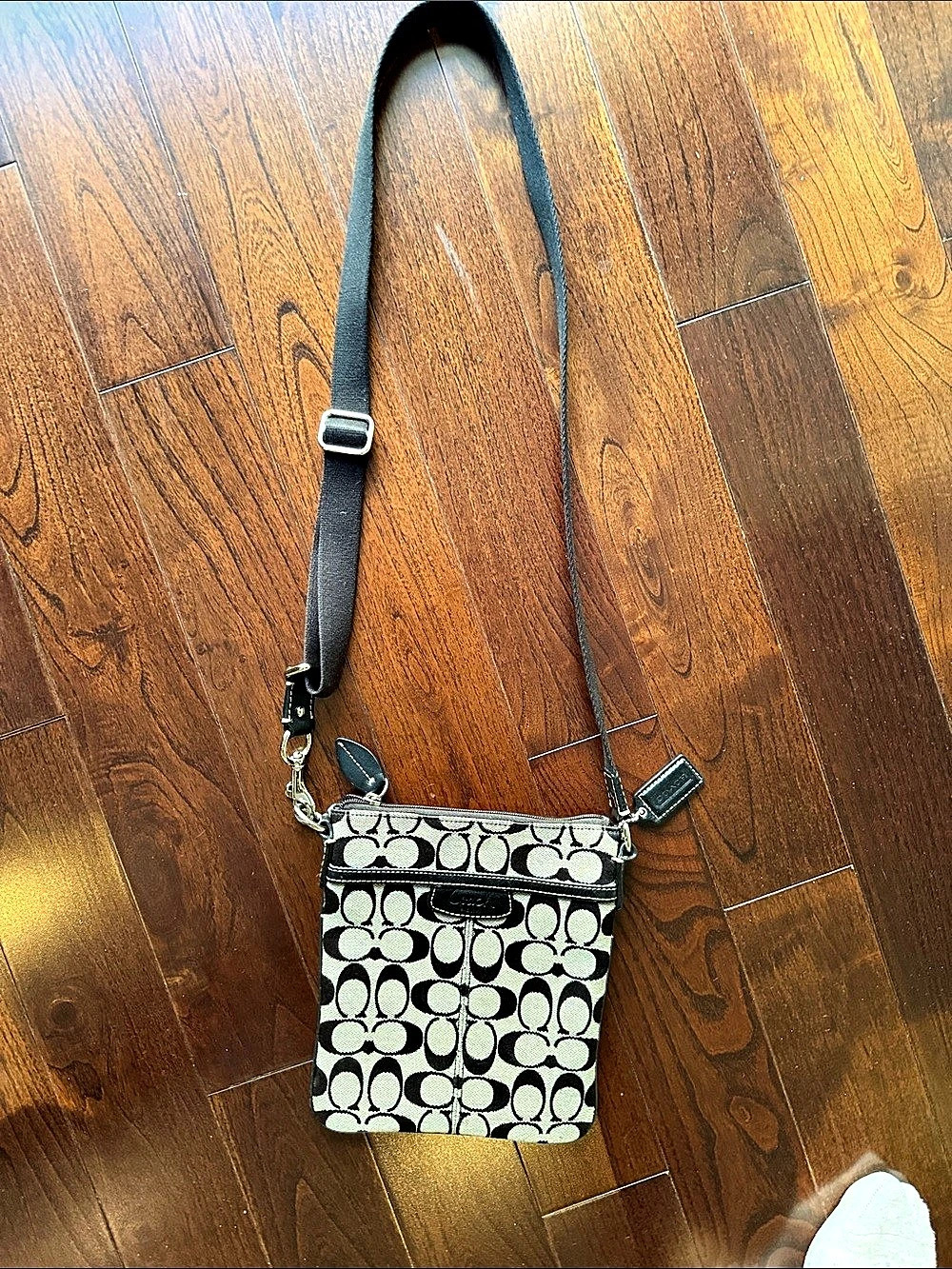 Coach Signature Canvas Crossbody in Black & White